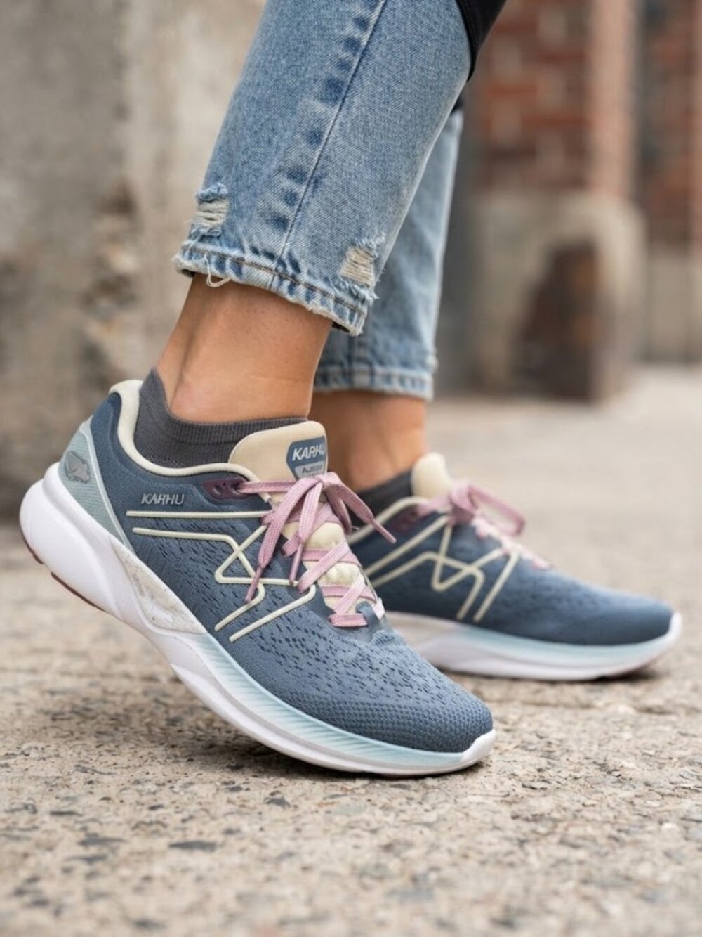 Karhu Fusion Ortix 3.5 Blue Beige Pink Lace Mesh Running Shoes - Women's 8.5